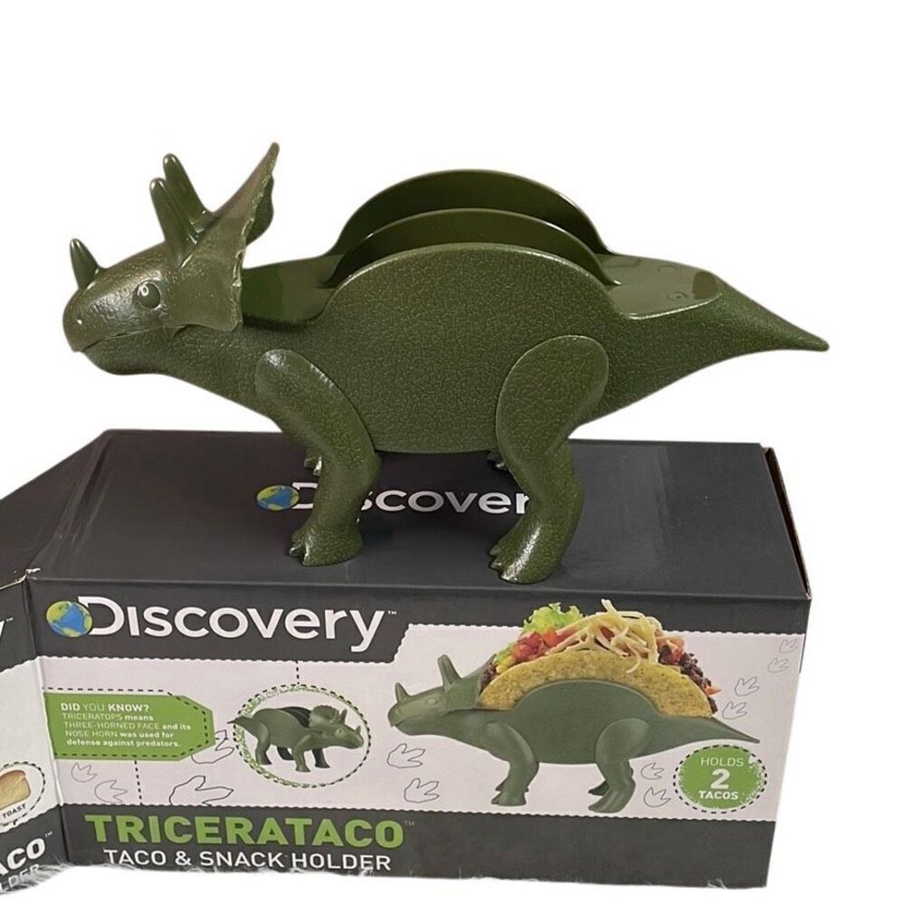 DISCOVERY Tricerataco Dinosaur 2 Taco & Snack Holder Green New in Opened Box